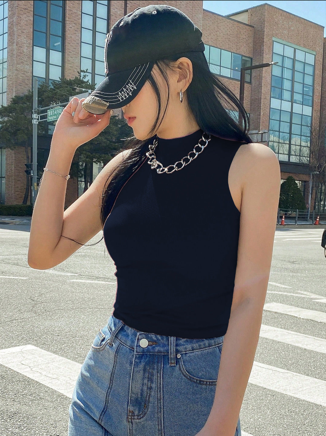 KOTTY Women's Slim Fit Sleeveles Ribbed T-Shirt