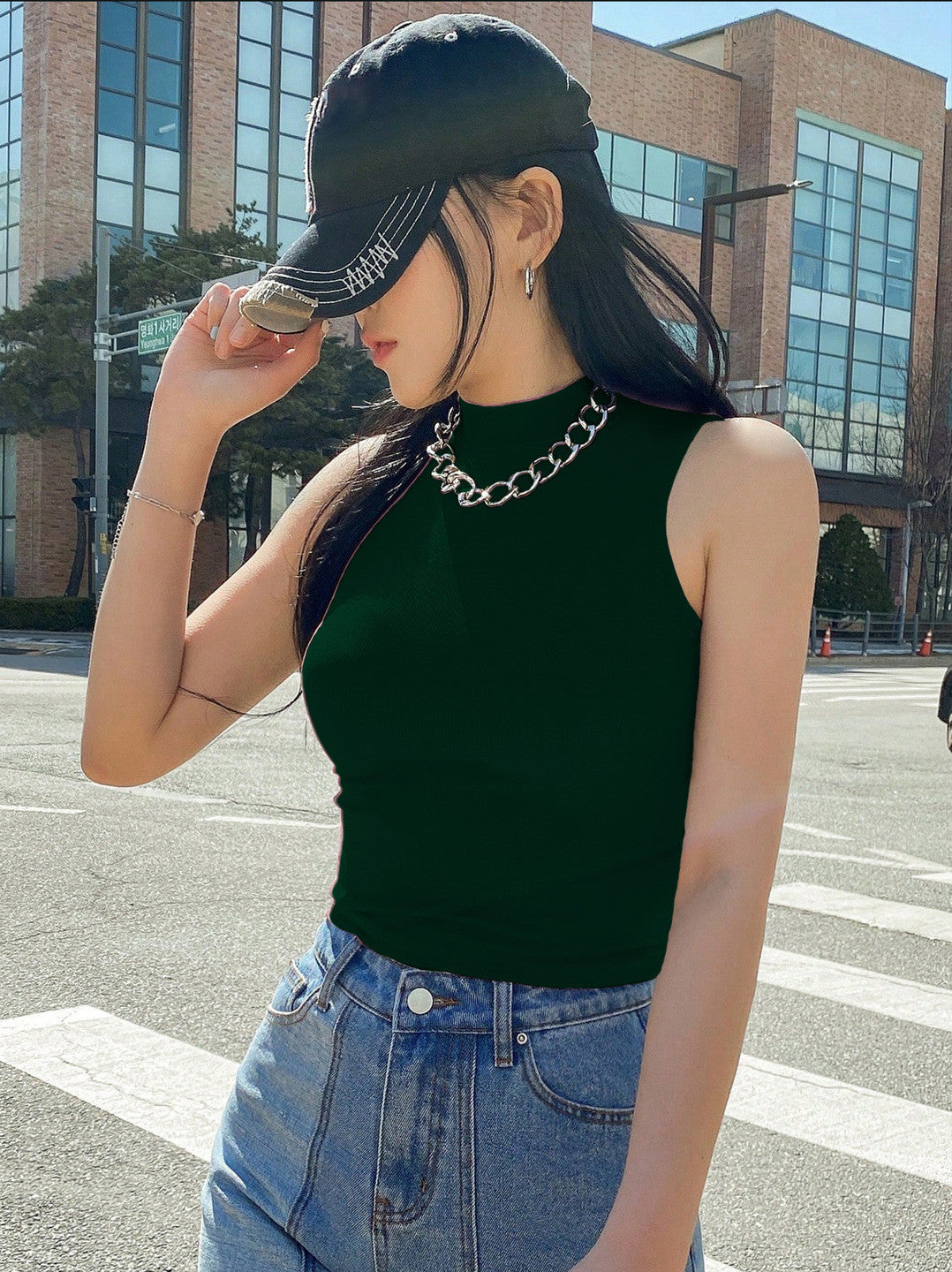 KOTTY Casual Solid Women Dark Green Top