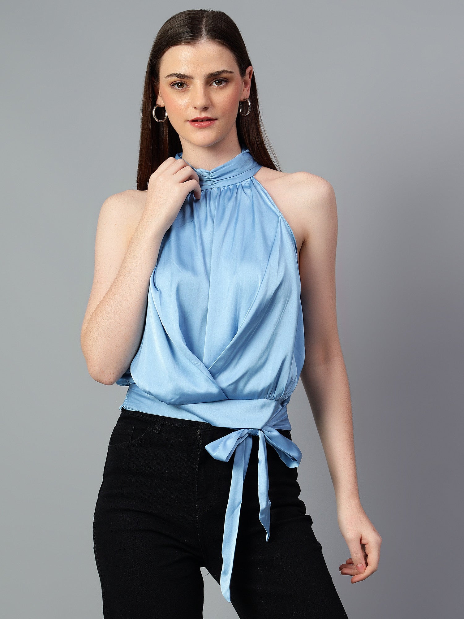 KOTTY Casual Solid Women Light Blue Top