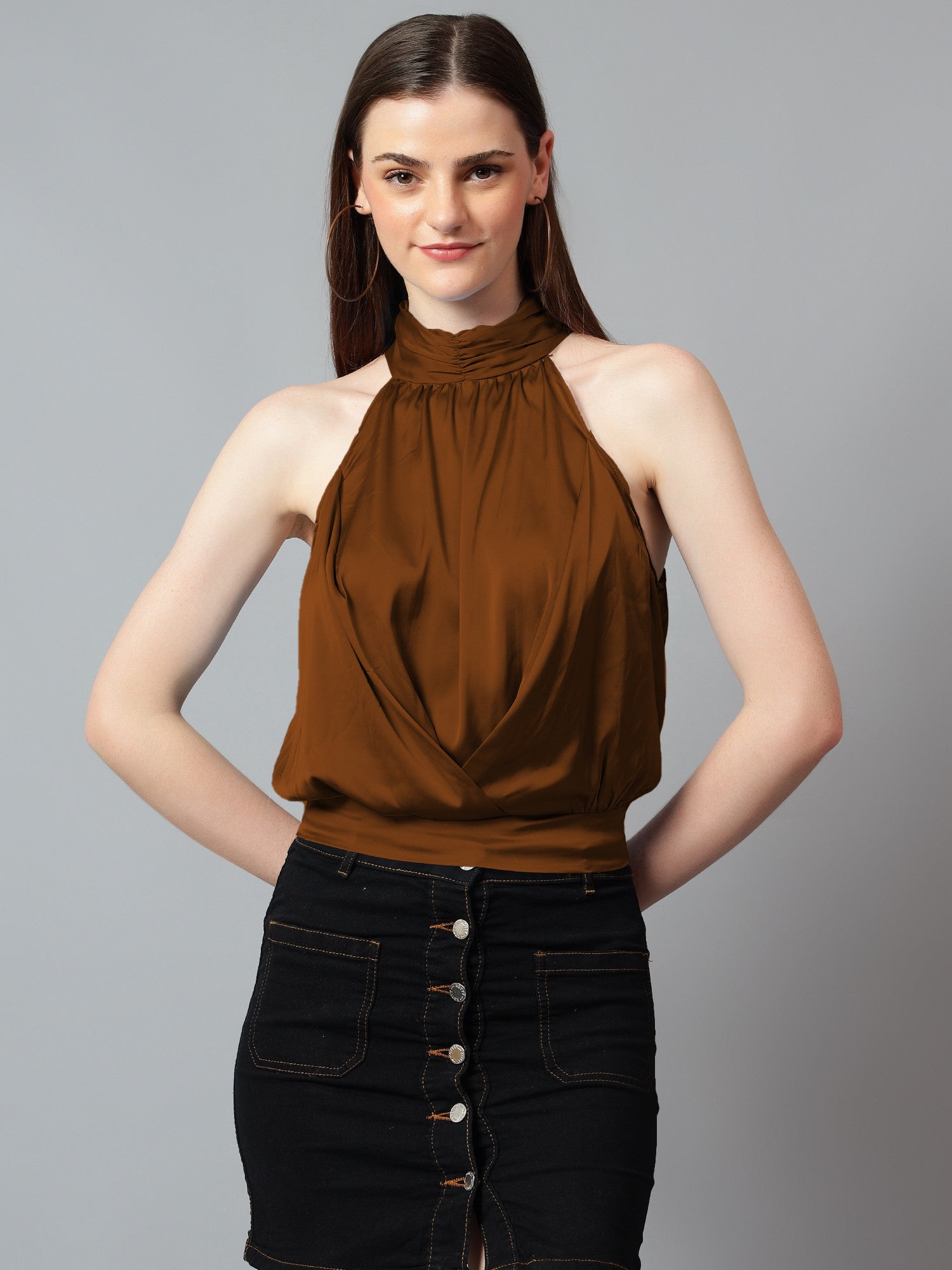 KOTTY Casual Solid Women Brown Top