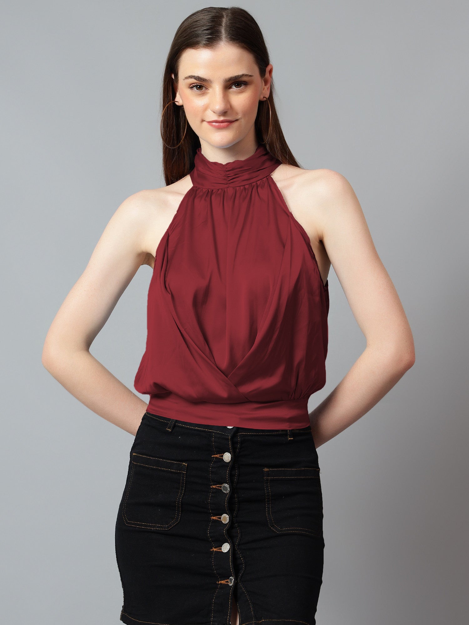 KOTTY Casual Solid Women Maroon Top