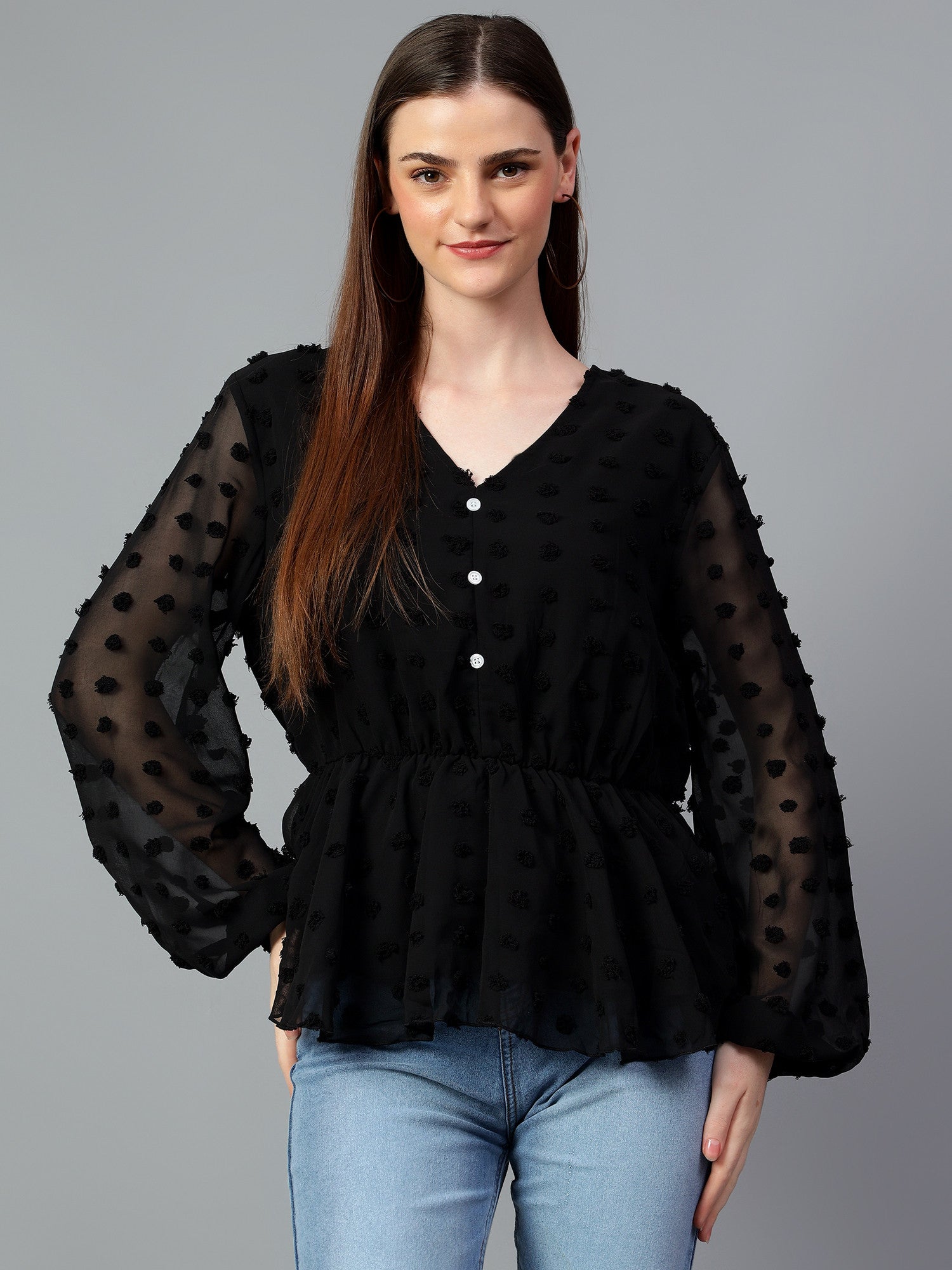 KOTTY Casual Solid Women Black Top