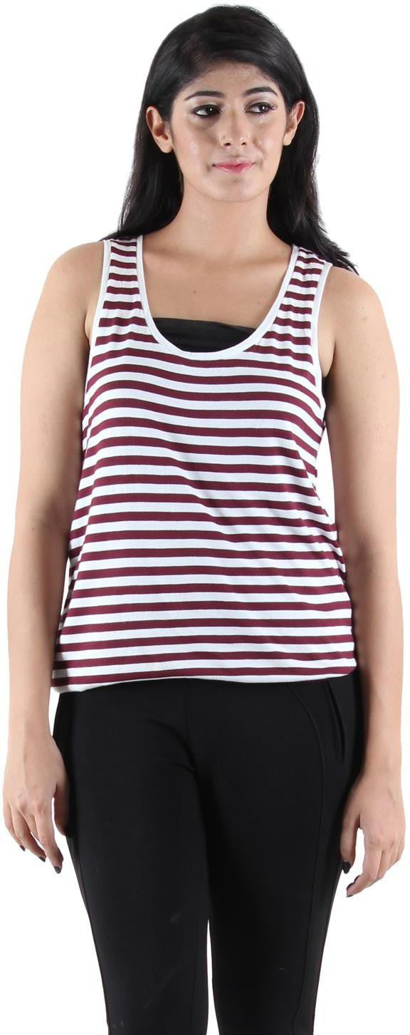 KOTTY Casual Sleeveless Striped Women Brown Top