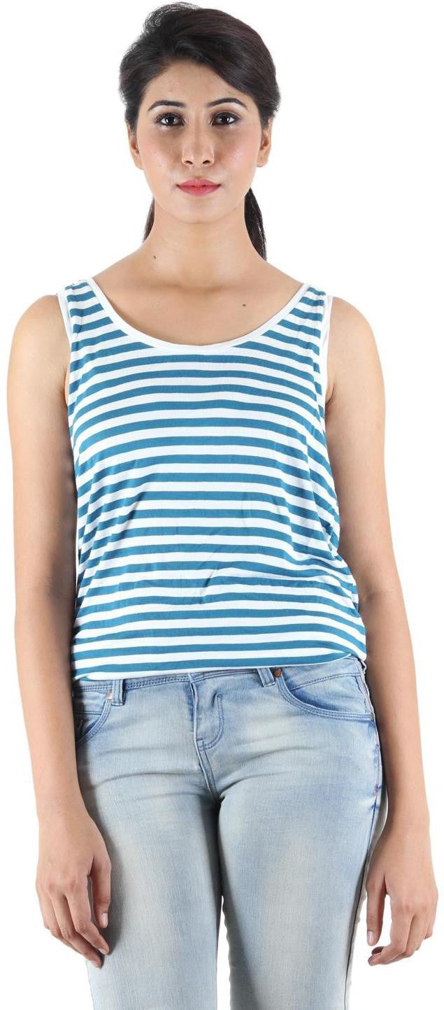 KOTTY Casual Sleeveless Striped Women Dark Green Top