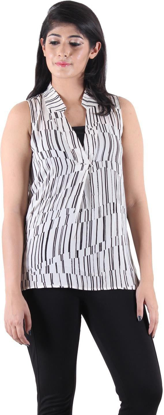 KOTTY Casual Sleeveless Printed Women Black Top