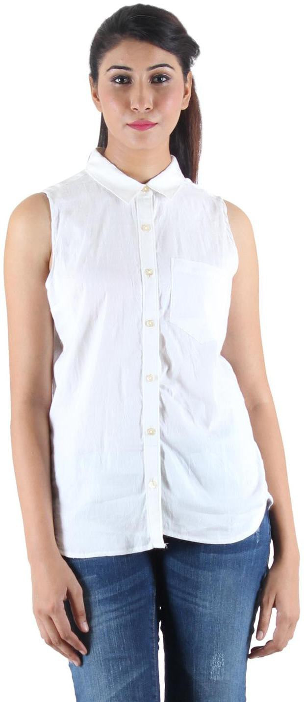 KOTTY Party Sleeveless Self Design Women White Top