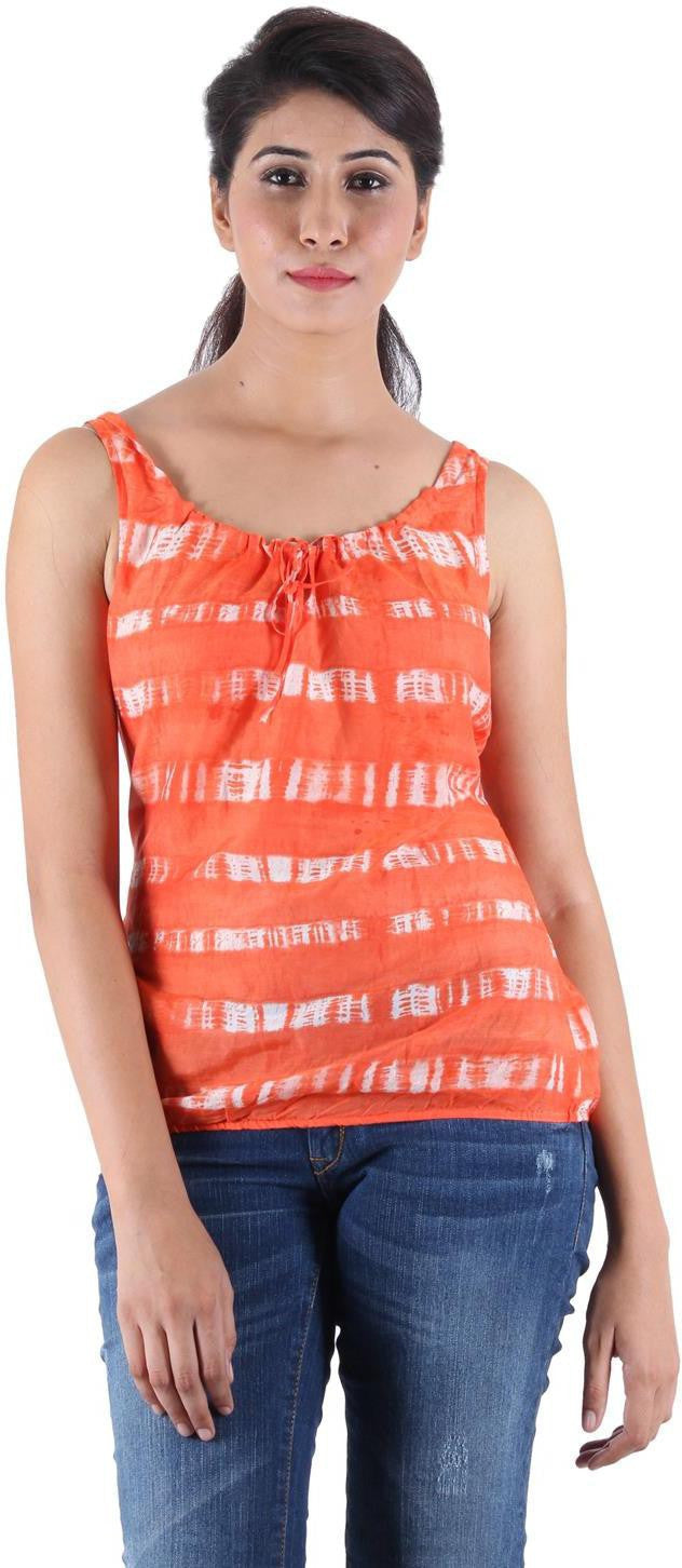 KOTTY Casual Sleeveless Printed Women Orange Top