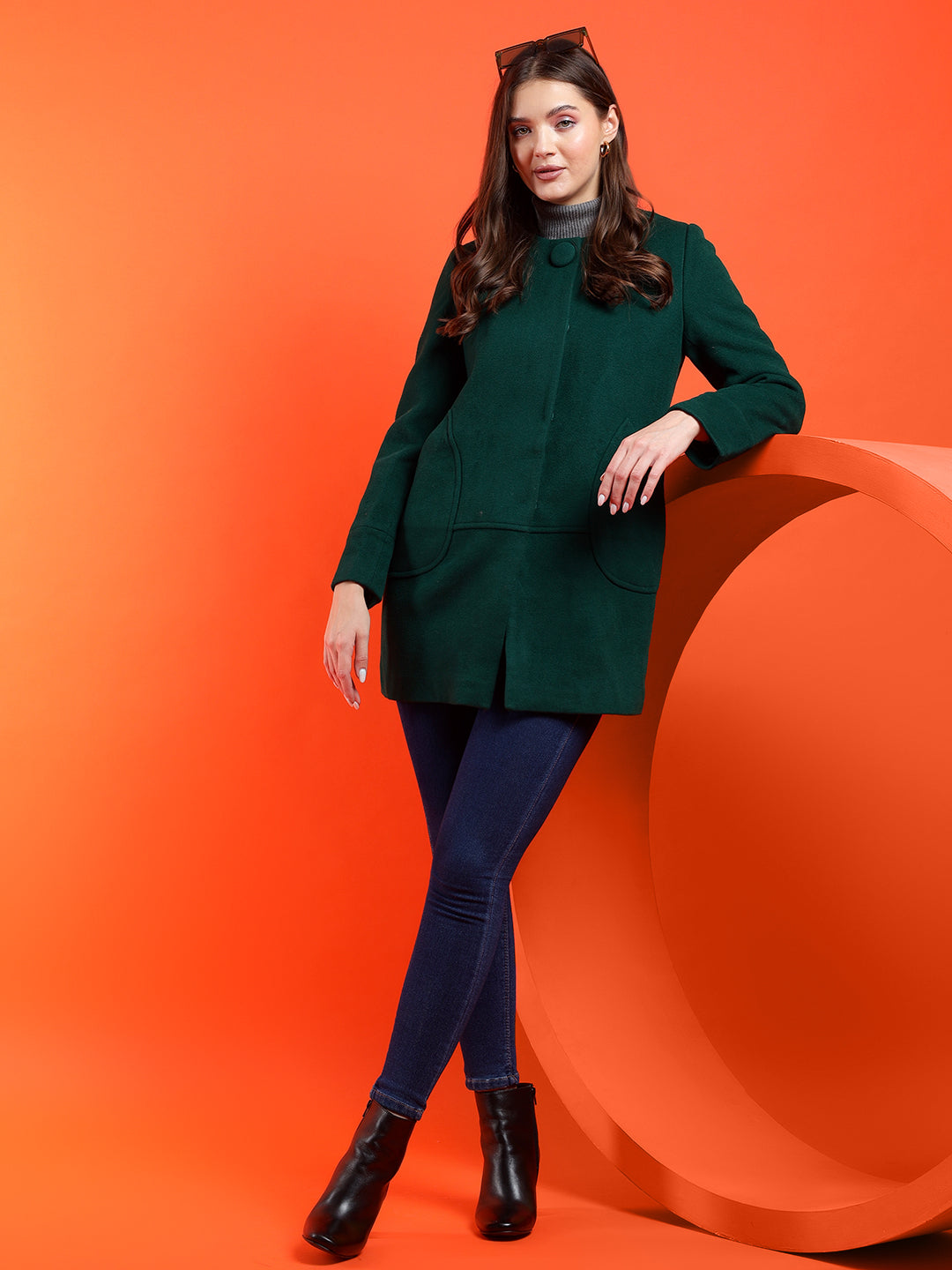 KOTTY Solid Single Breasted Casual Women Blazer (Green)