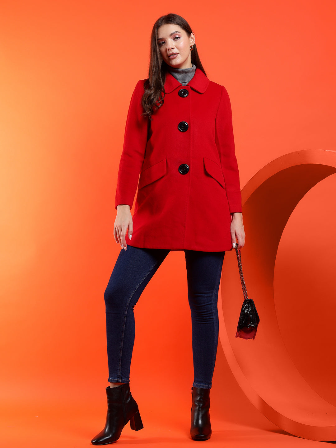 KOTTY Solid Single Breasted Casual Women Blazer (Red)
