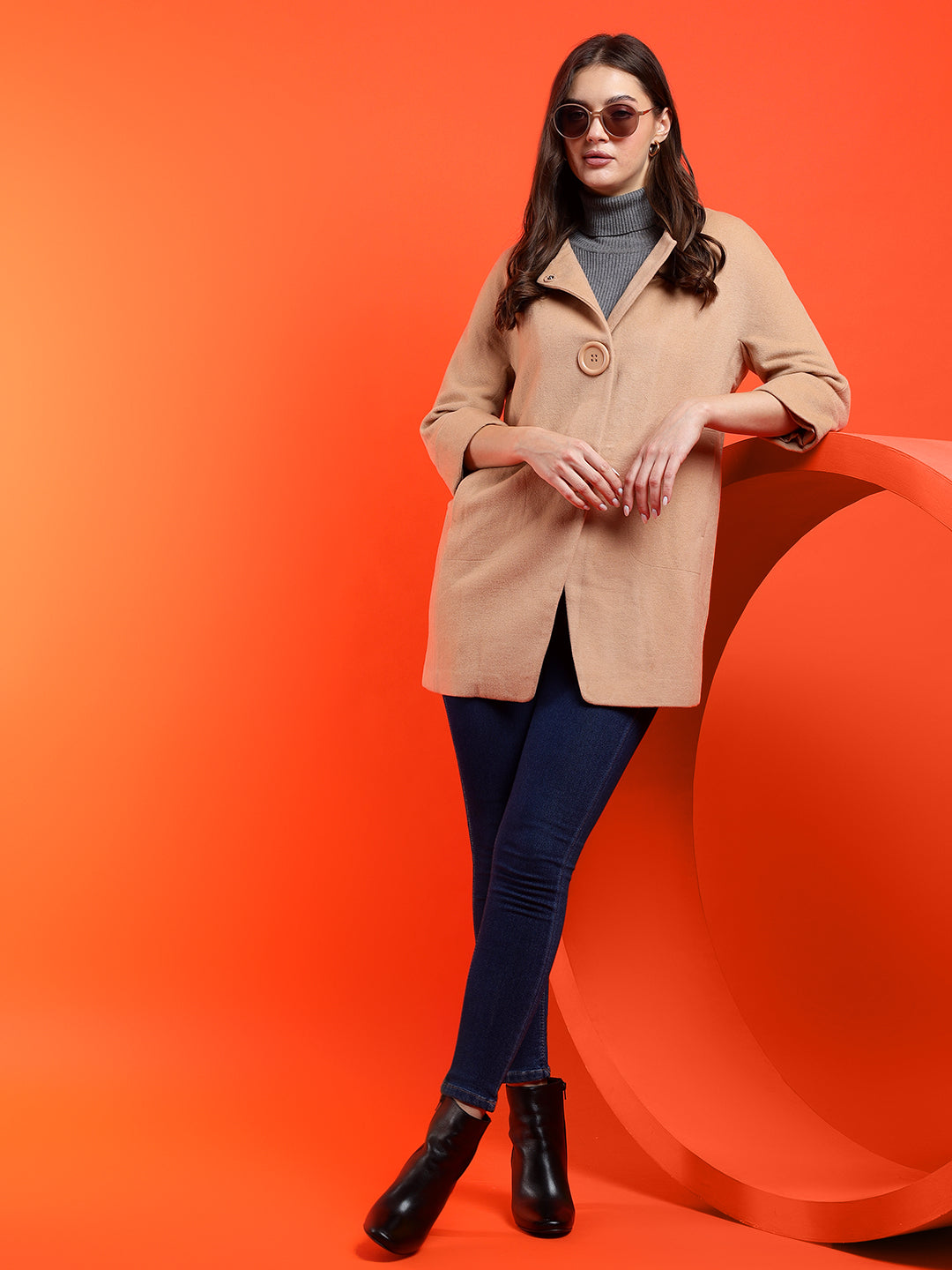 KOTTY Solid Single Breasted Casual Women Blazer (Beige)