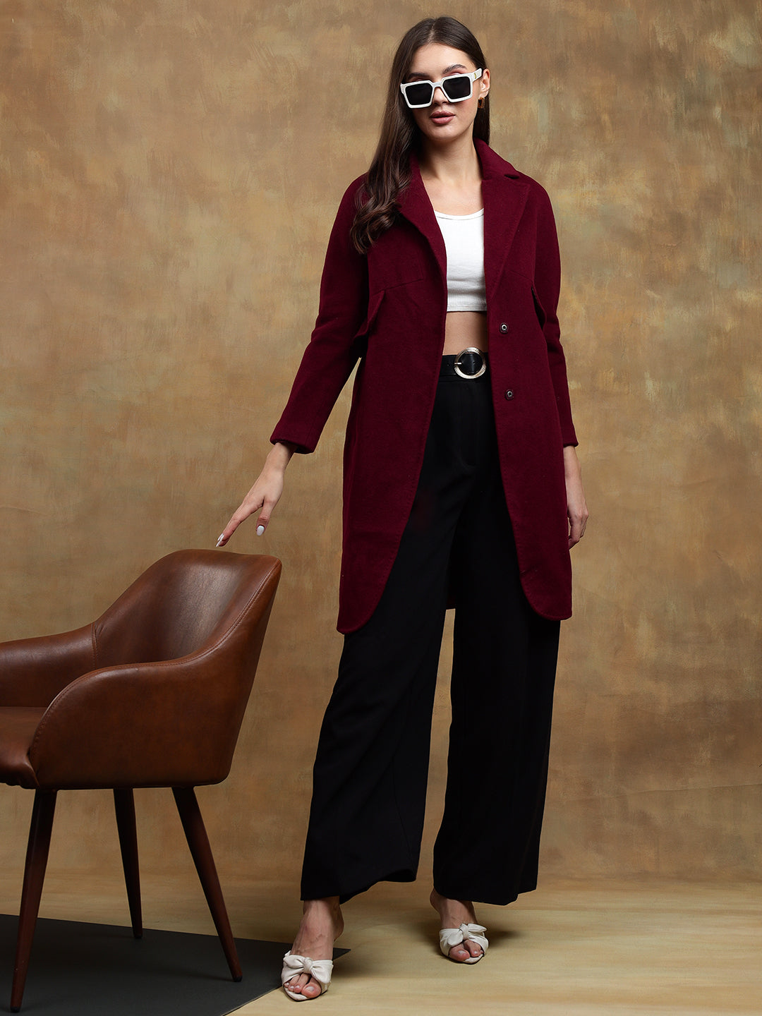 KOTTY Solid Single Breasted Casual Women Blazer (Maroon)