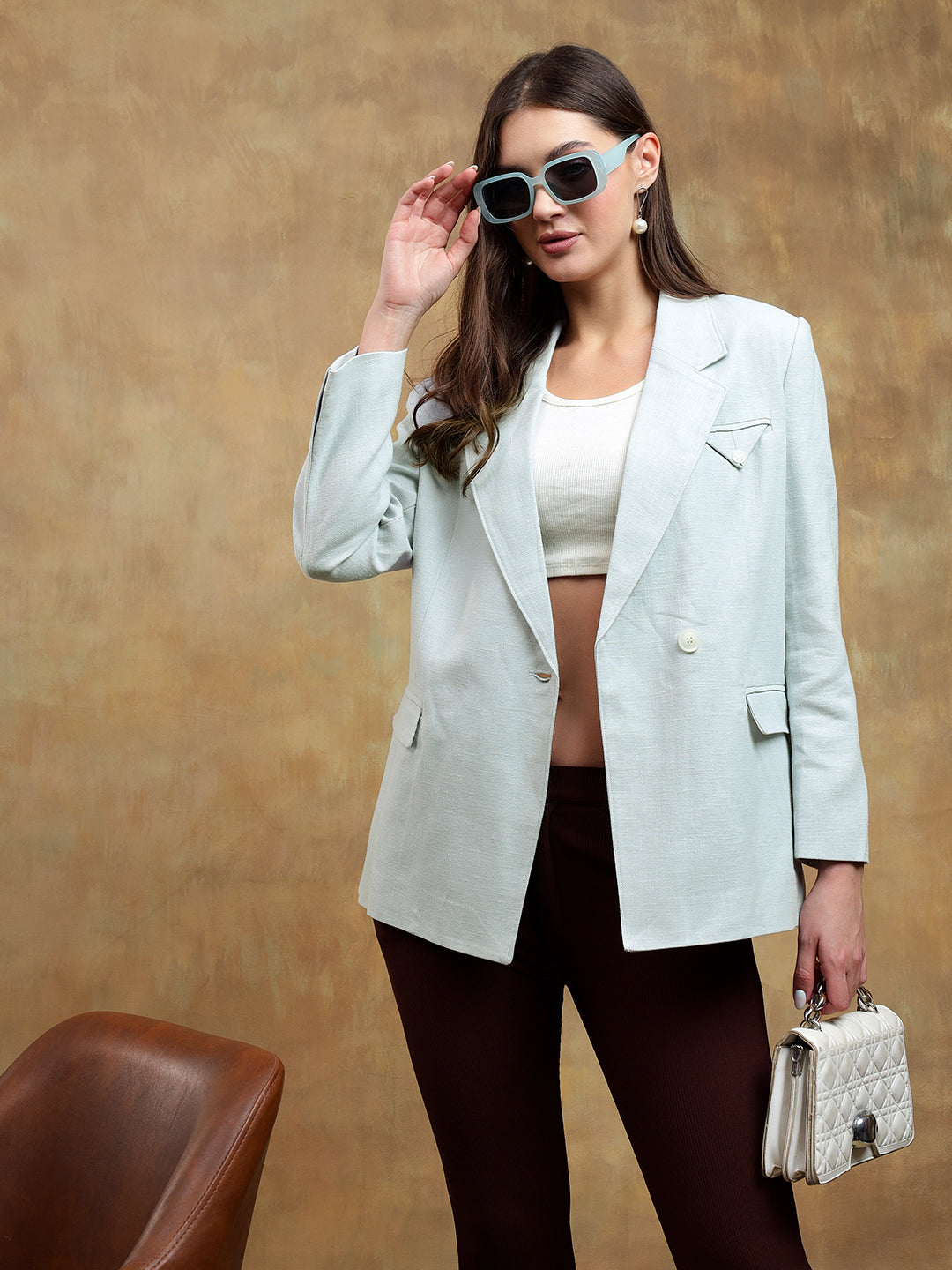 KOTTY Solid Single Breasted Casual Women Blazer (Green)