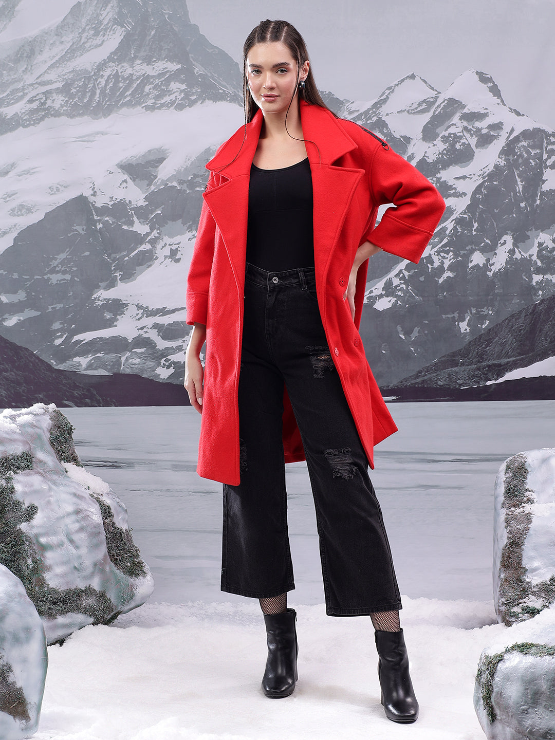 KOTTY Solid Double Breasted Casual Women Blazer (Red)