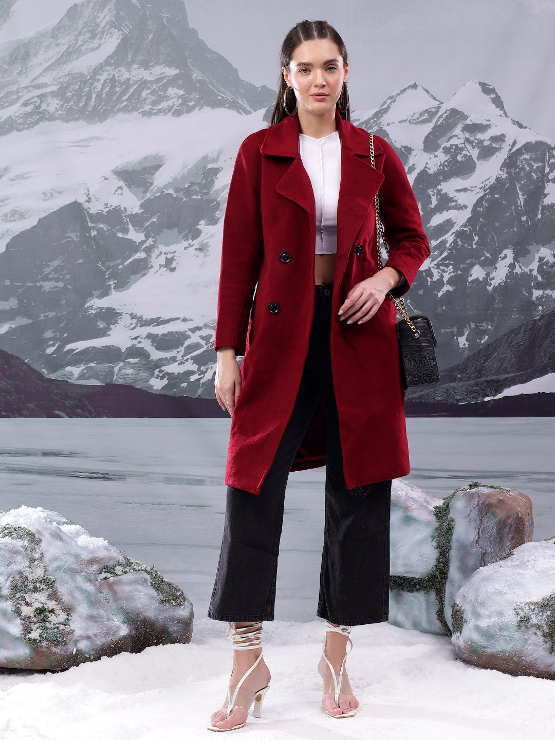 KOTTY Women's Longline Double-Breasted Classic & Timeless Elegance Coat