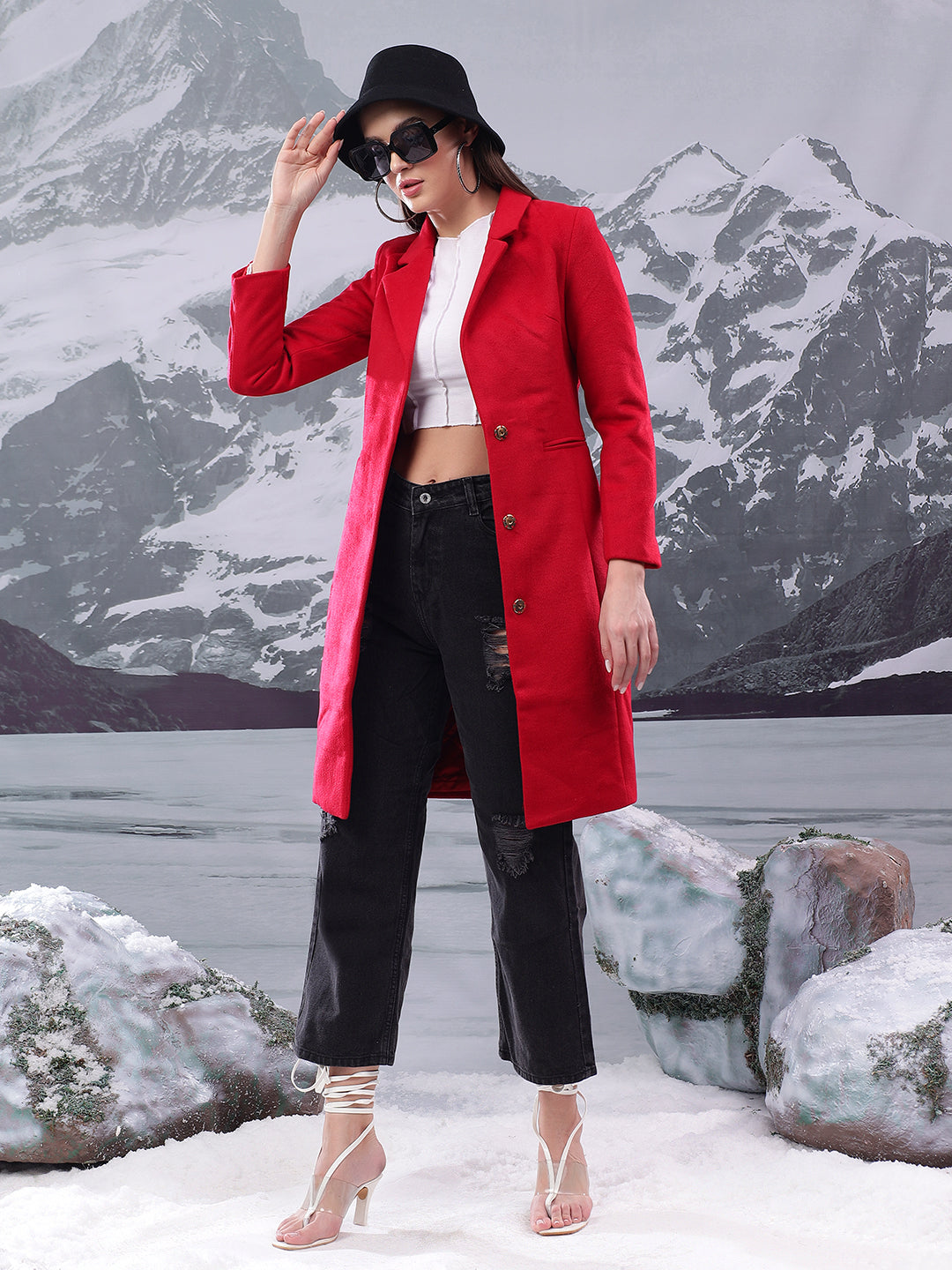 KOTTY Solid Single Breasted Casual Women Blazer (Red)