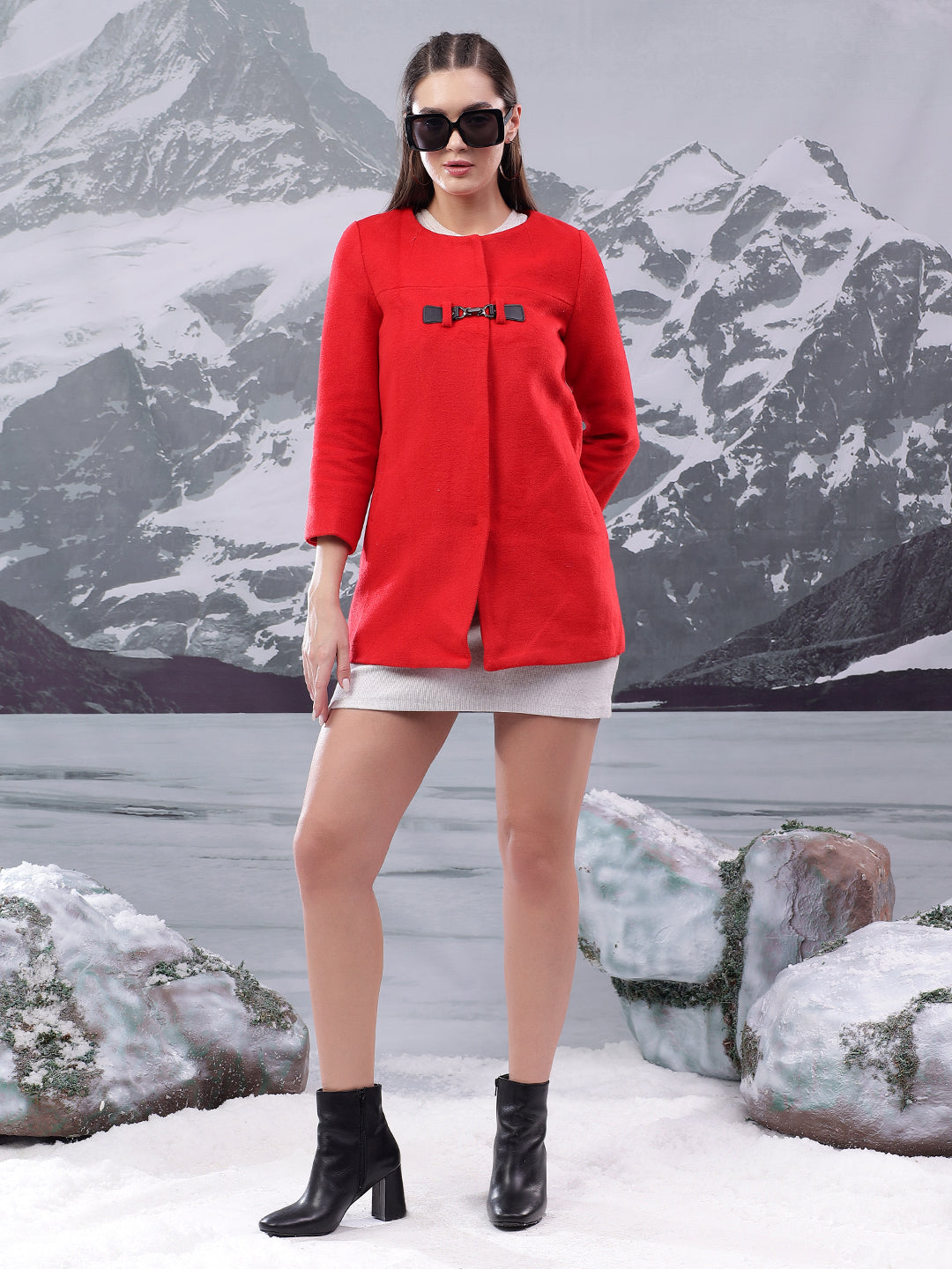 KOTTY Solid Single Breasted Casual Women Blazer (Red)