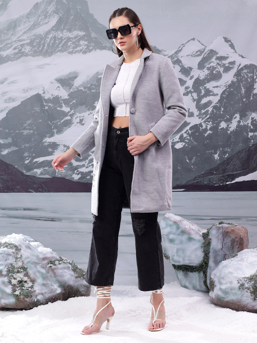 KOTTY Solid Single Breasted Casual Women Blazer (Grey)