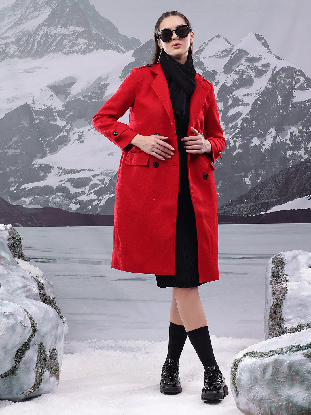 KOTTY Solid Double Breasted Casual Women Blazer (Red)