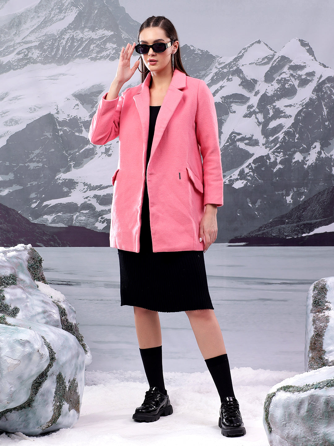 KOTTY Solid Double Breasted Casual Women Blazer (Pink)