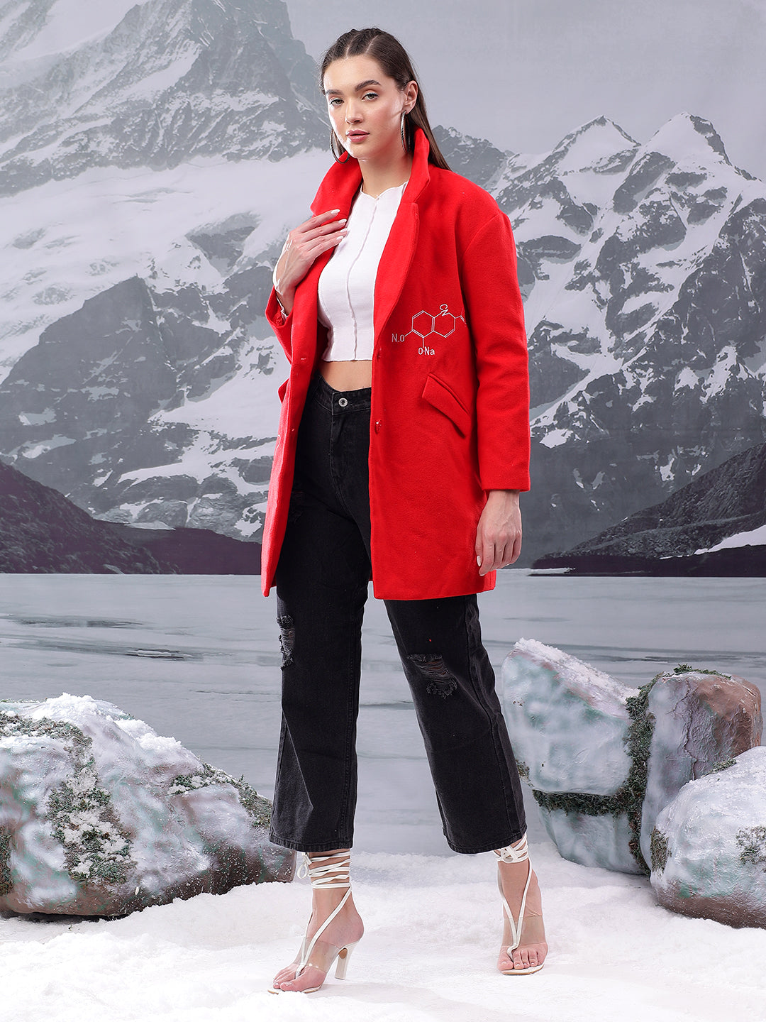 KOTTY Printed Single Breasted Casual Women Blazer (Red)