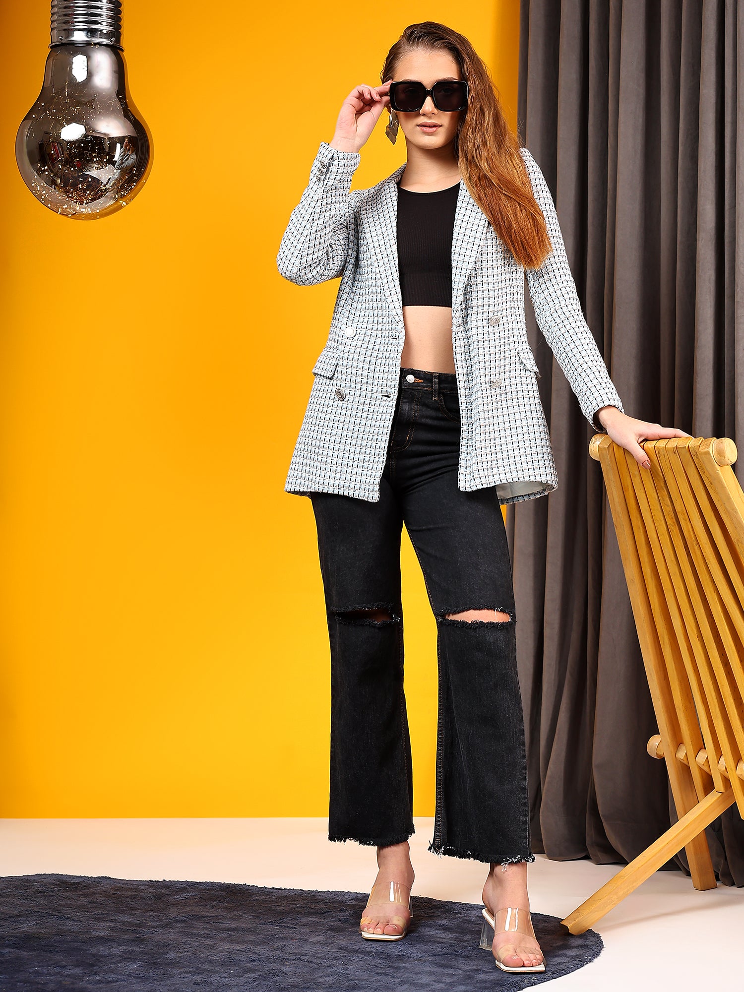 KOTTY Polyester Checkered Coat