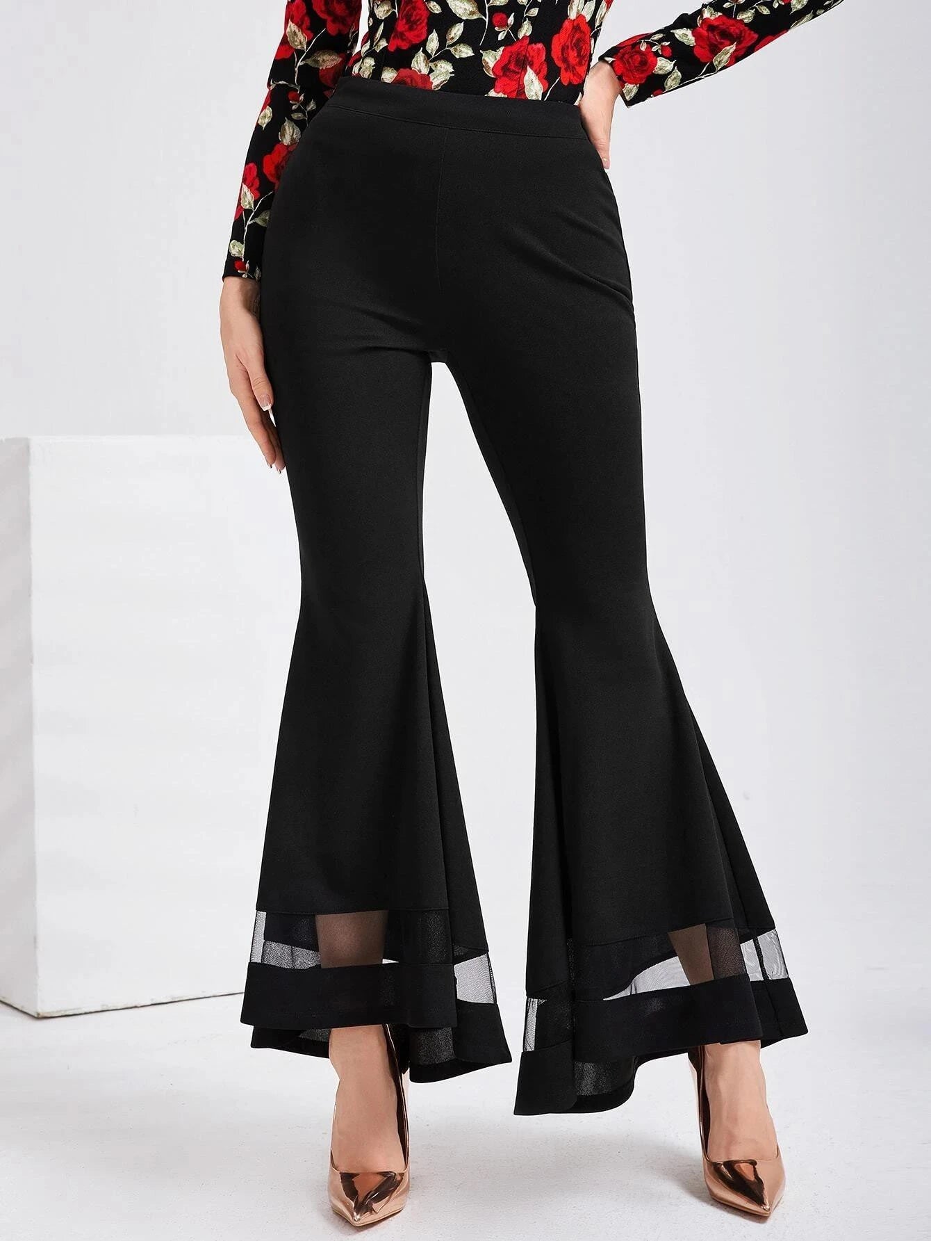 KOTTY Flared Women Black Trousers
