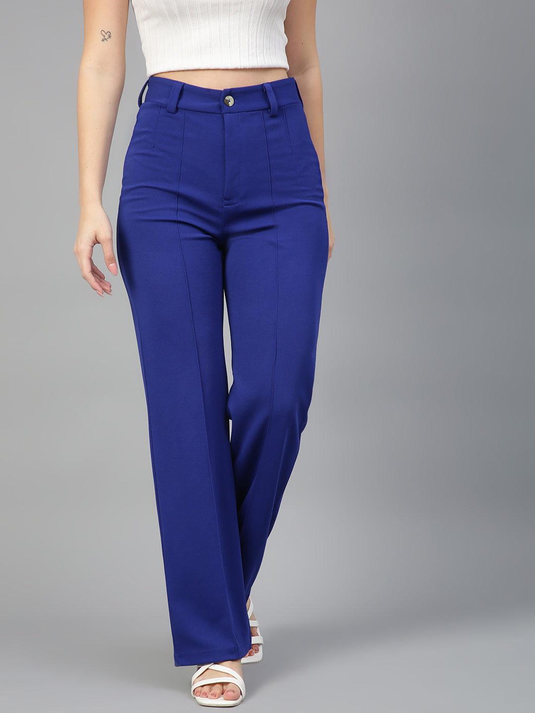 KOTTY Women Solid Polyester Blend Dark Sapphire Blue Trouser