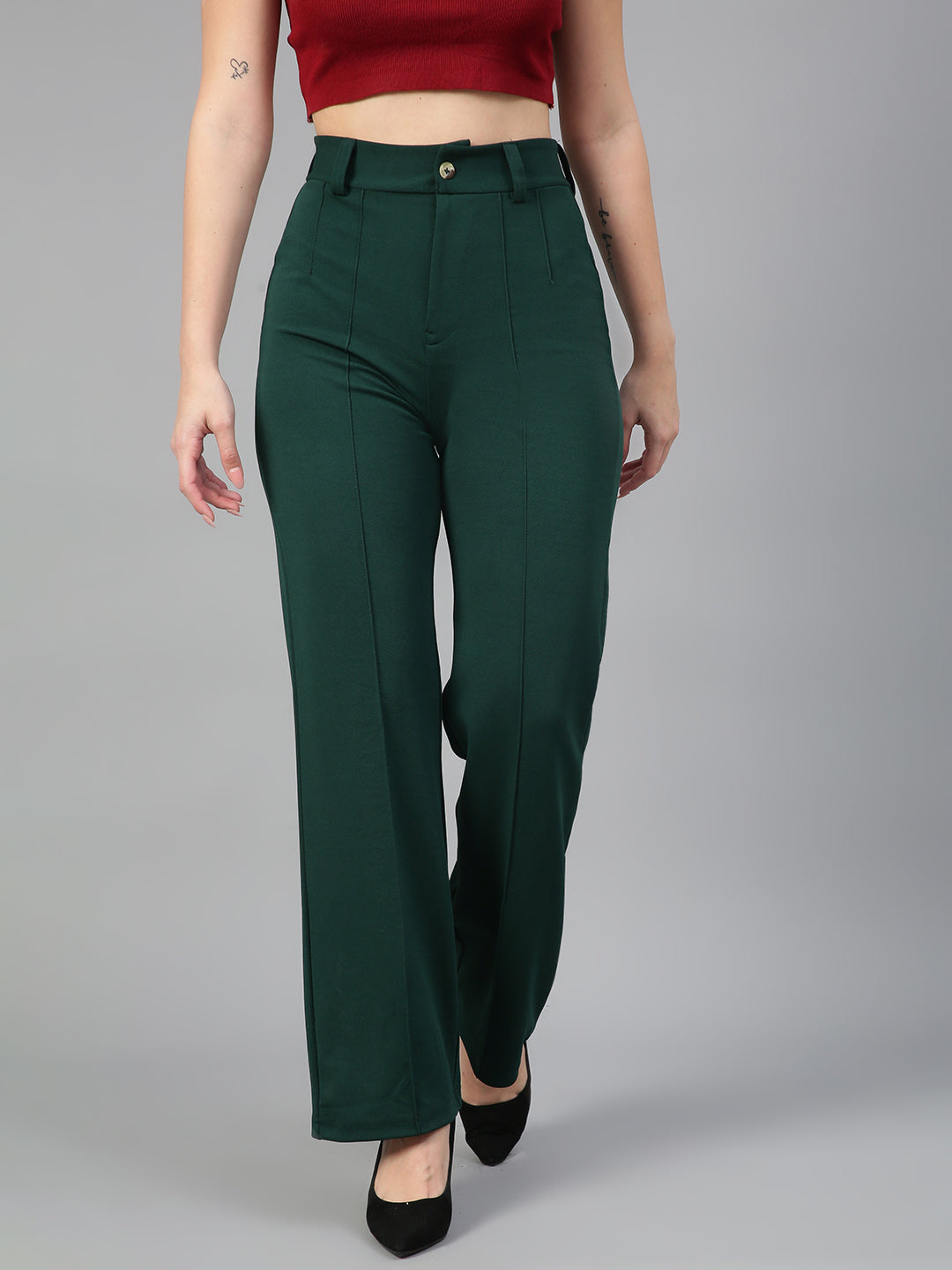 KOTTY Womens High Rise Viscose Rayon Solid Trousers