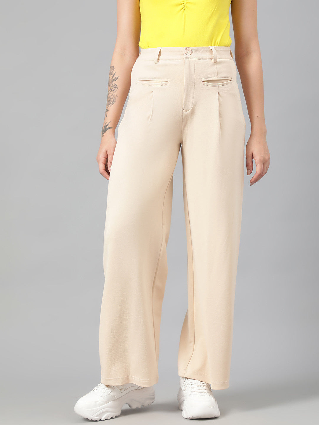 KOTTY Regular Fit Women Beige Trousers