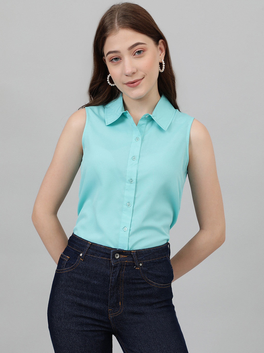 KOTTY Women Solid Casual Light Blue Shirt