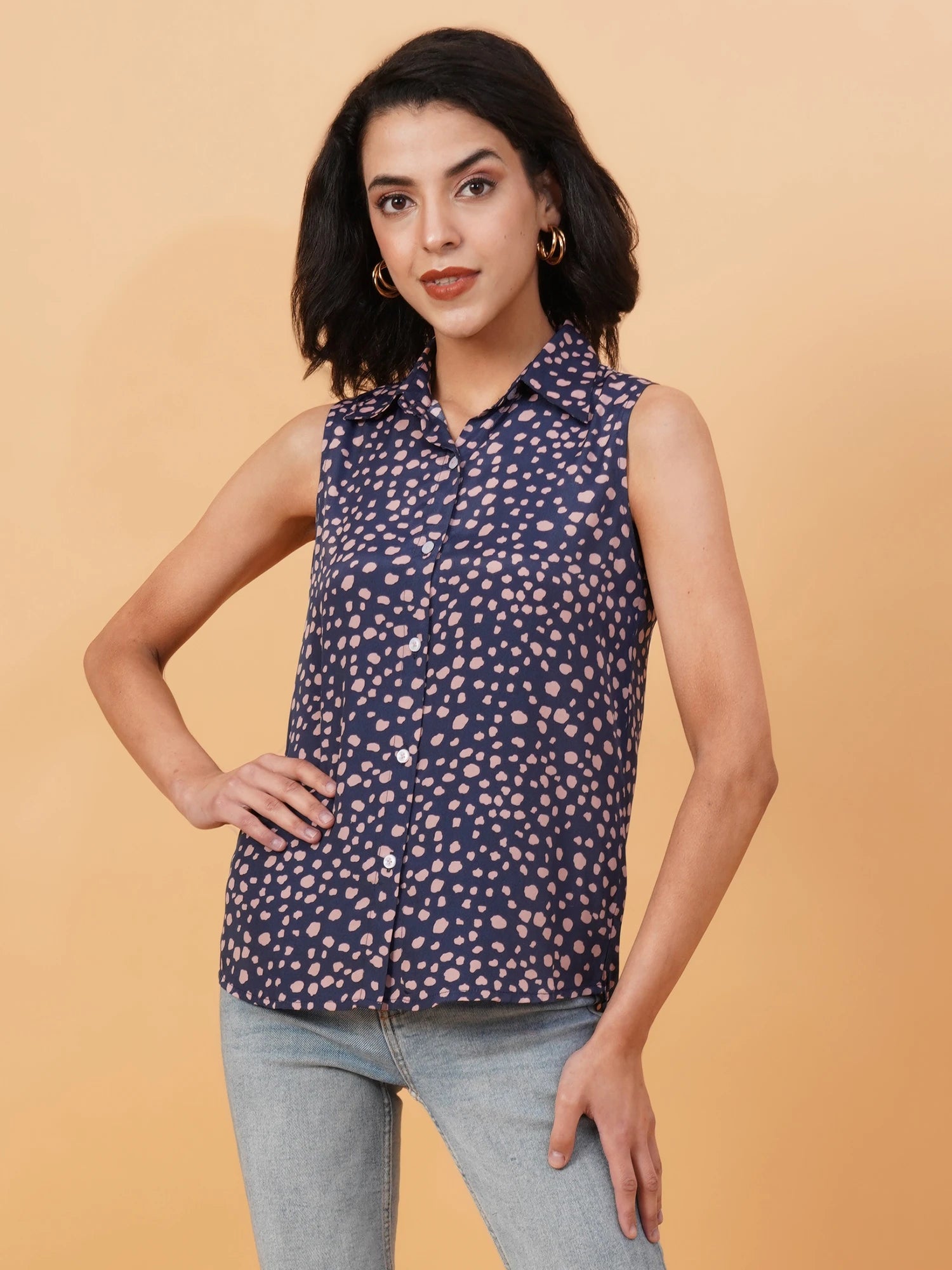 KOTTY Women Printed Casual Dark Blue, Pink Shirt
