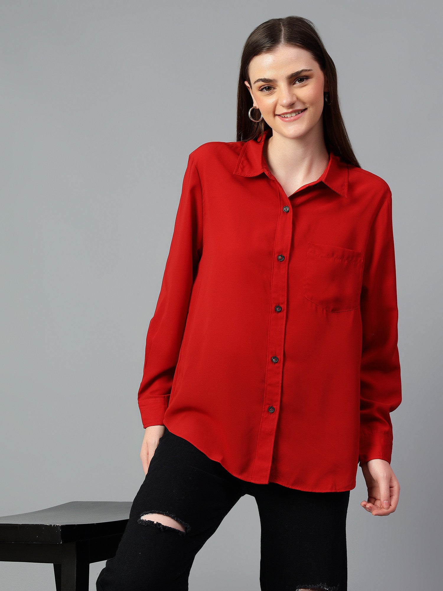 KOTTY Women Solid Casual Red Shirt