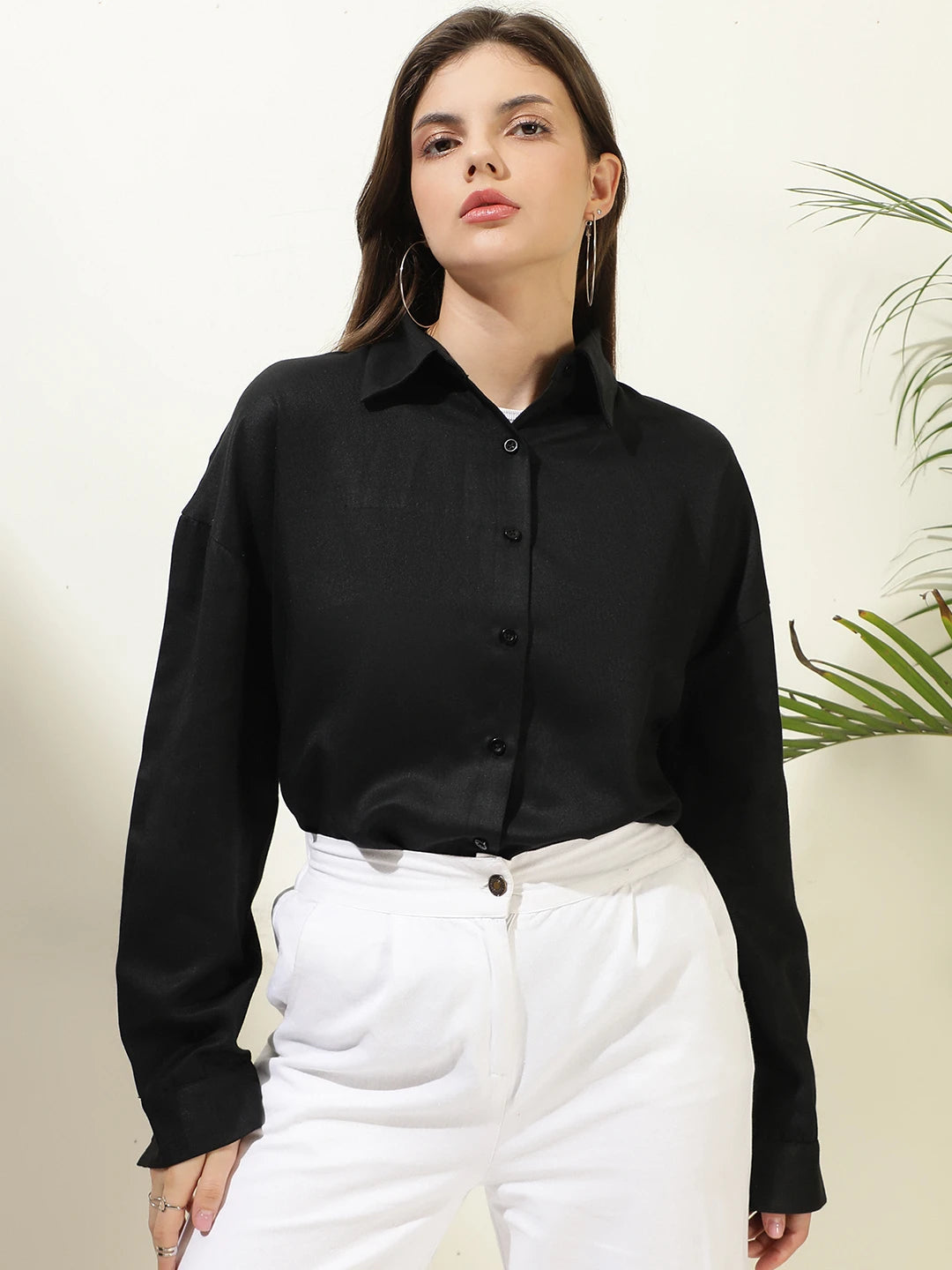 KOTTY Women Solid Casual Black Shirt