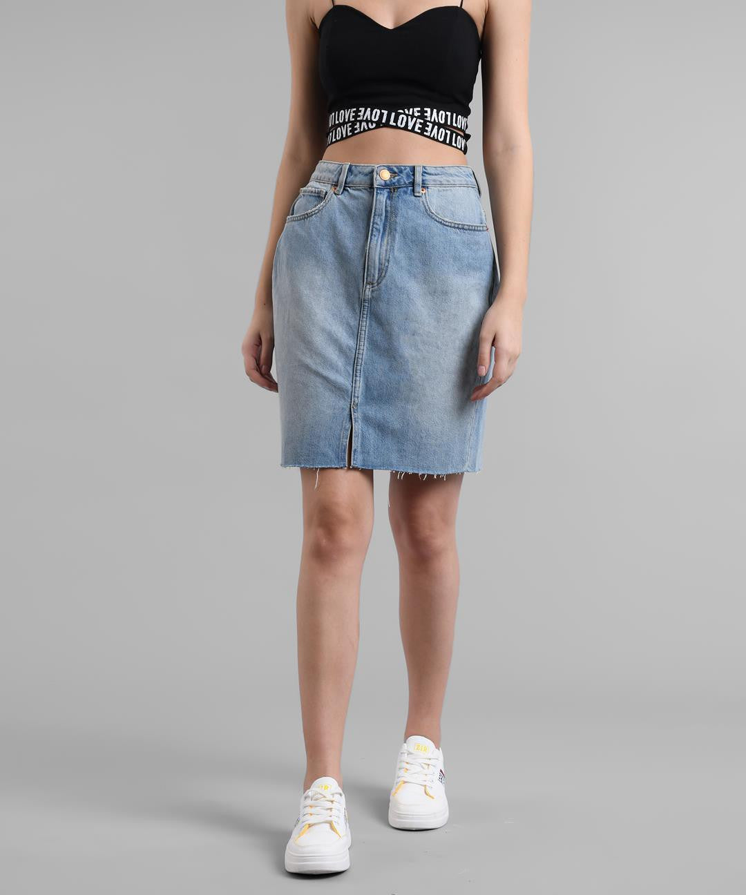 KOTTY Solid Women Straight Blue Skirt
