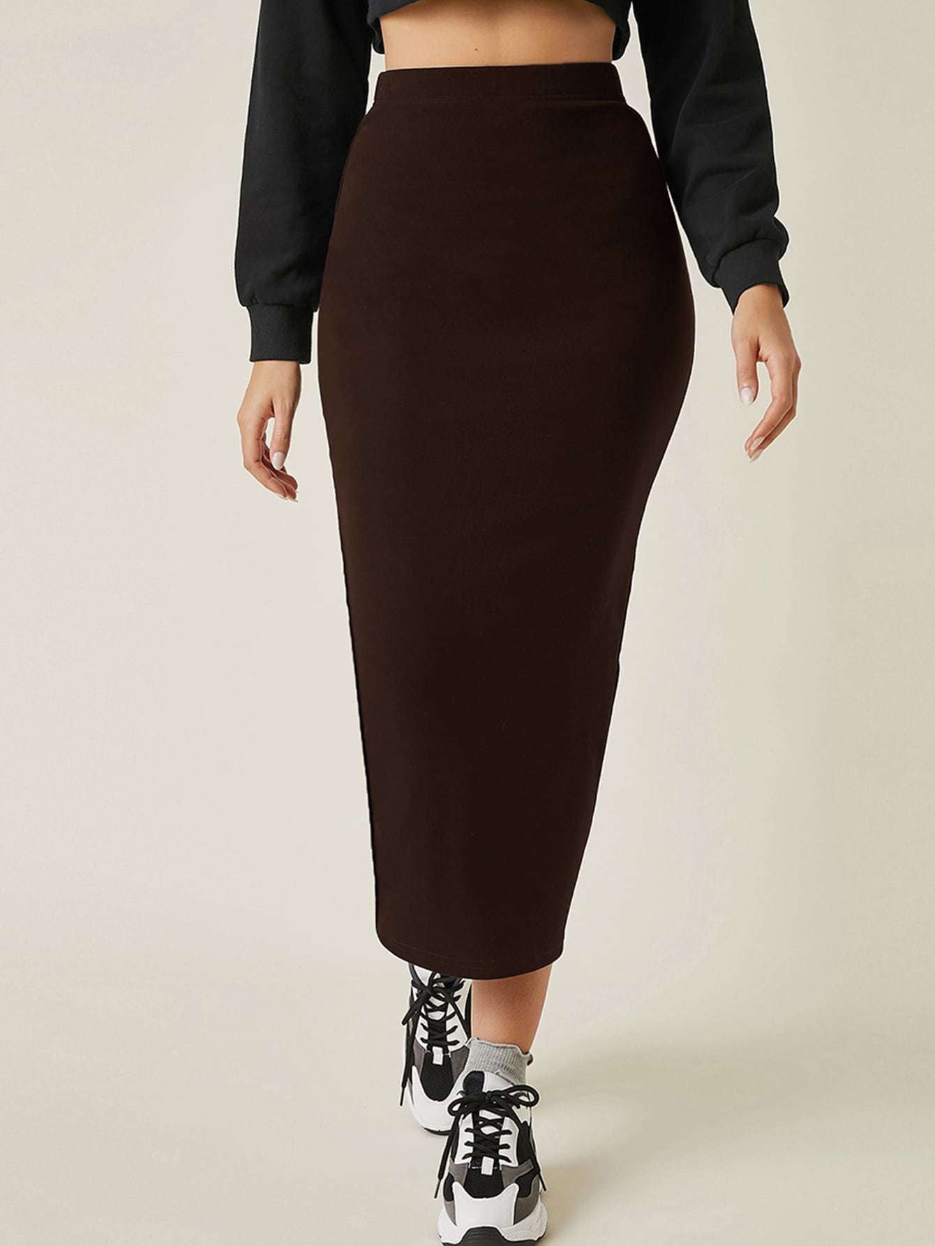 KOTTY Solid Women Pencil Maroon Skirt