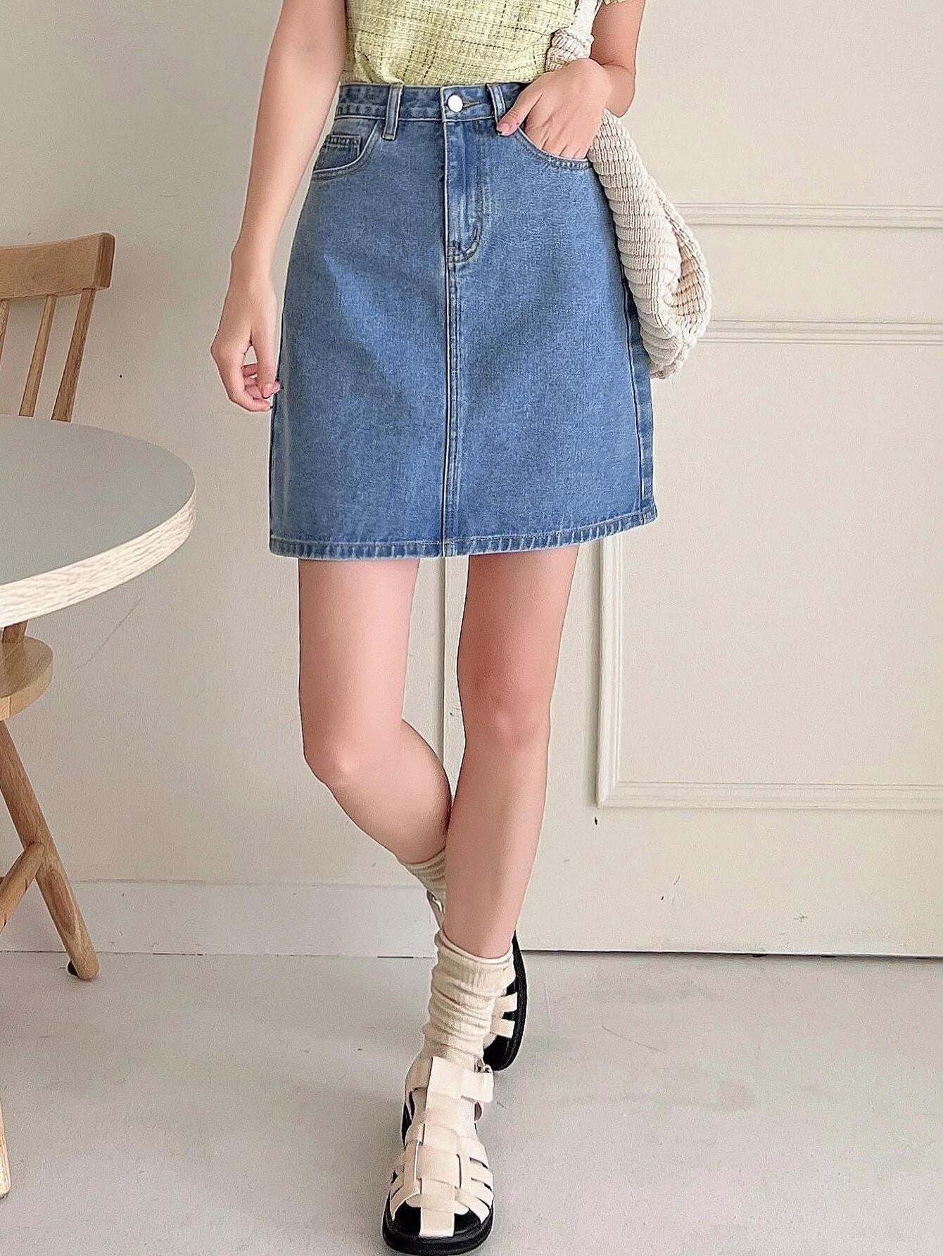 KOTTY Solid Women A-line Light Blue Skirt