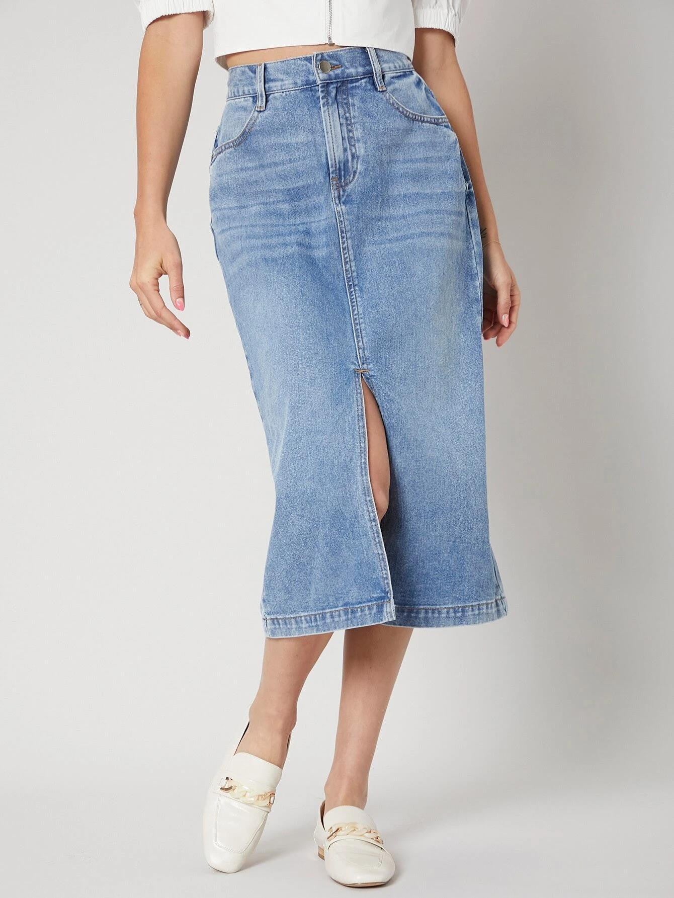 KOTTY Solid Women A-line Light Blue Skirt