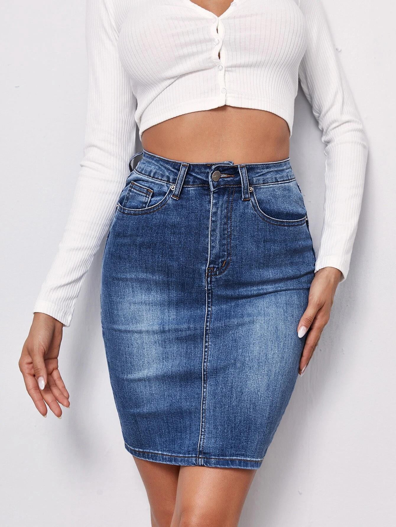KOTTY Washed Women Pencil Blue Skirt