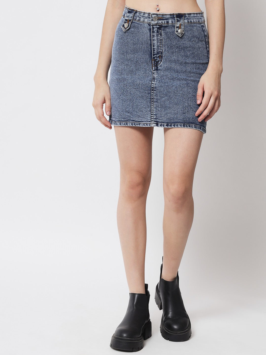 KOTTY Solid Women Straight Blue Skirt