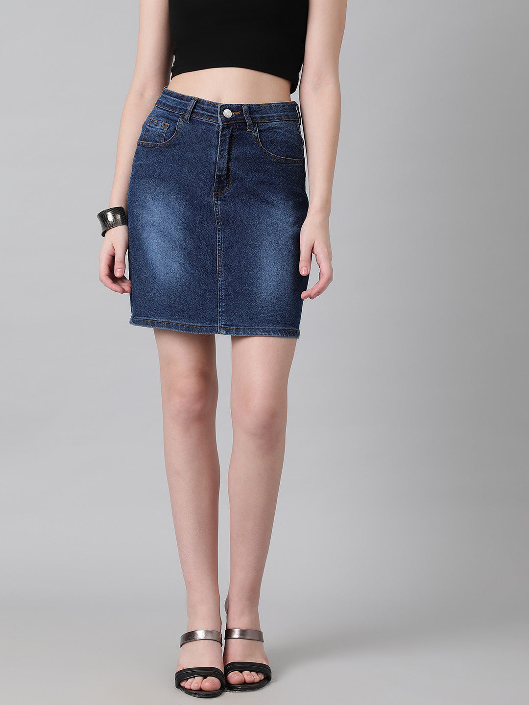 KOTTY Solid Women Pencil Dark Blue Skirt