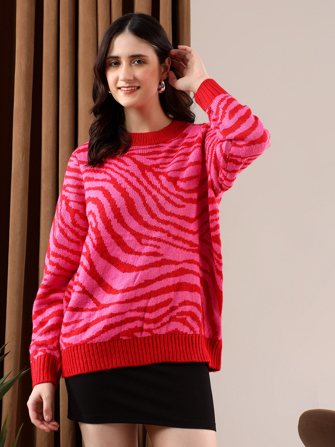 KOTTY Printed Round Neck Casual Women Multicolor Sweater