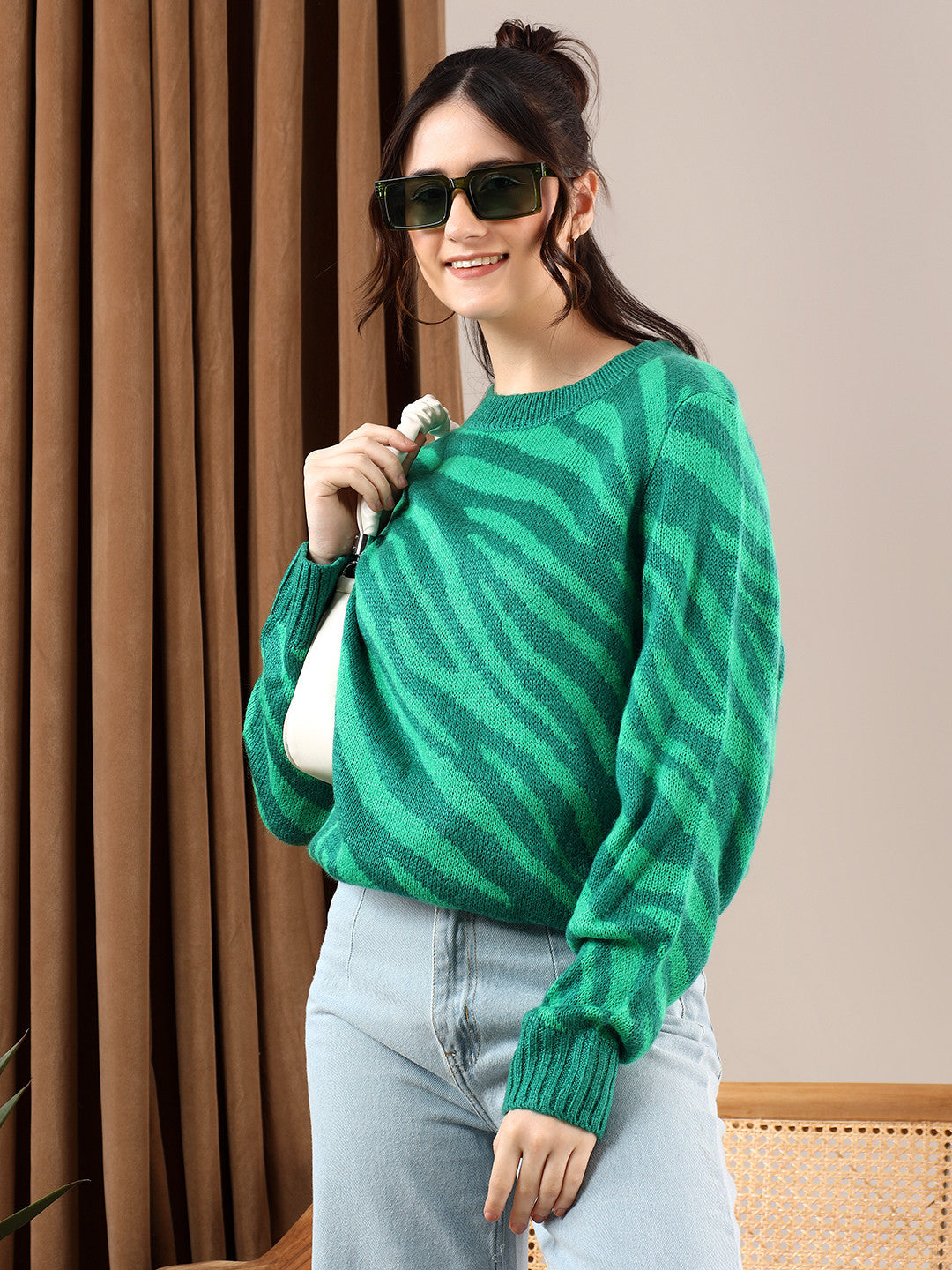 KOTTY Printed Round Neck Casual Women Multicolor Sweater