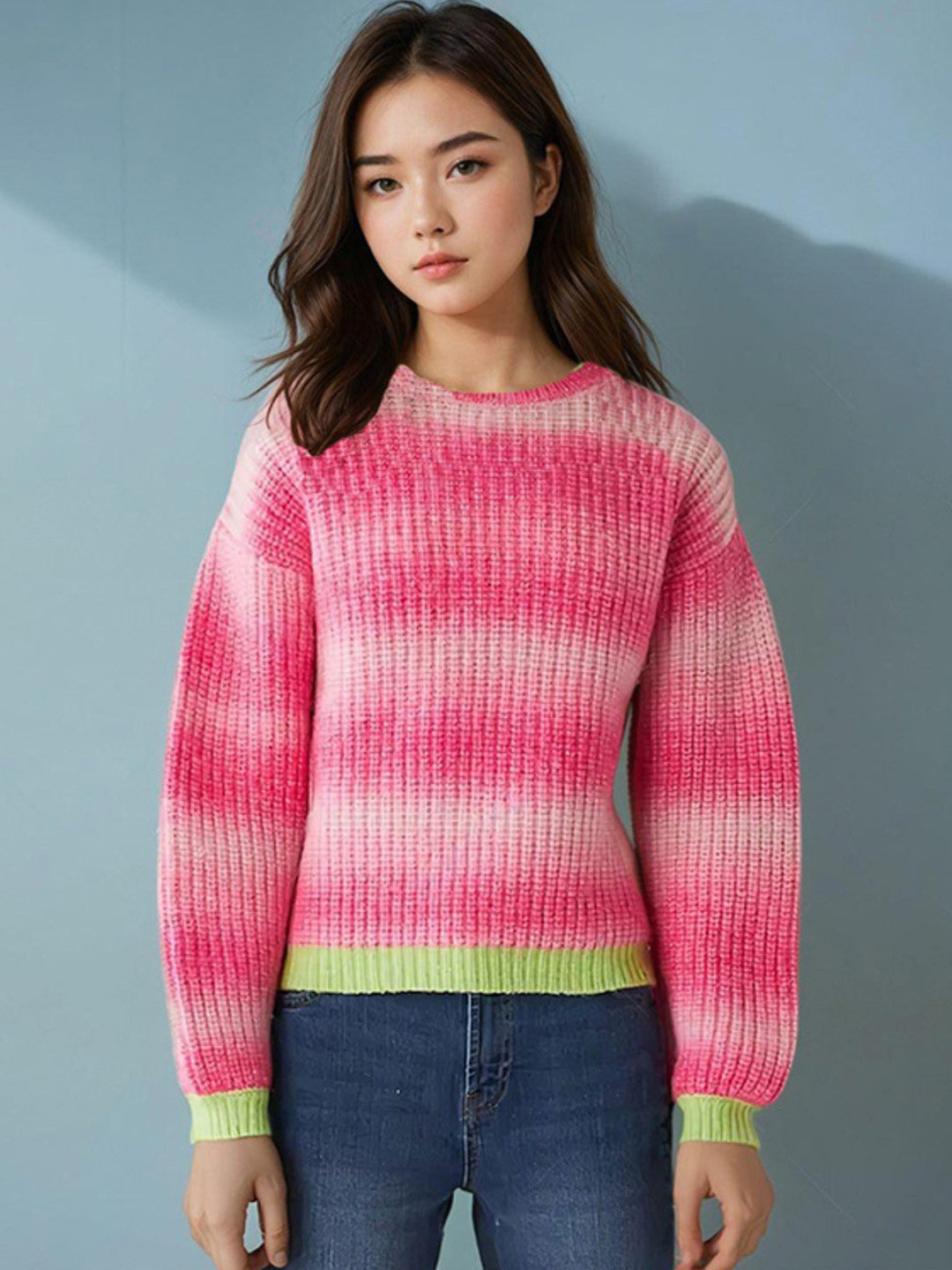 KOTTY Self Design Round Neck Casual Women Multicolor Sweater