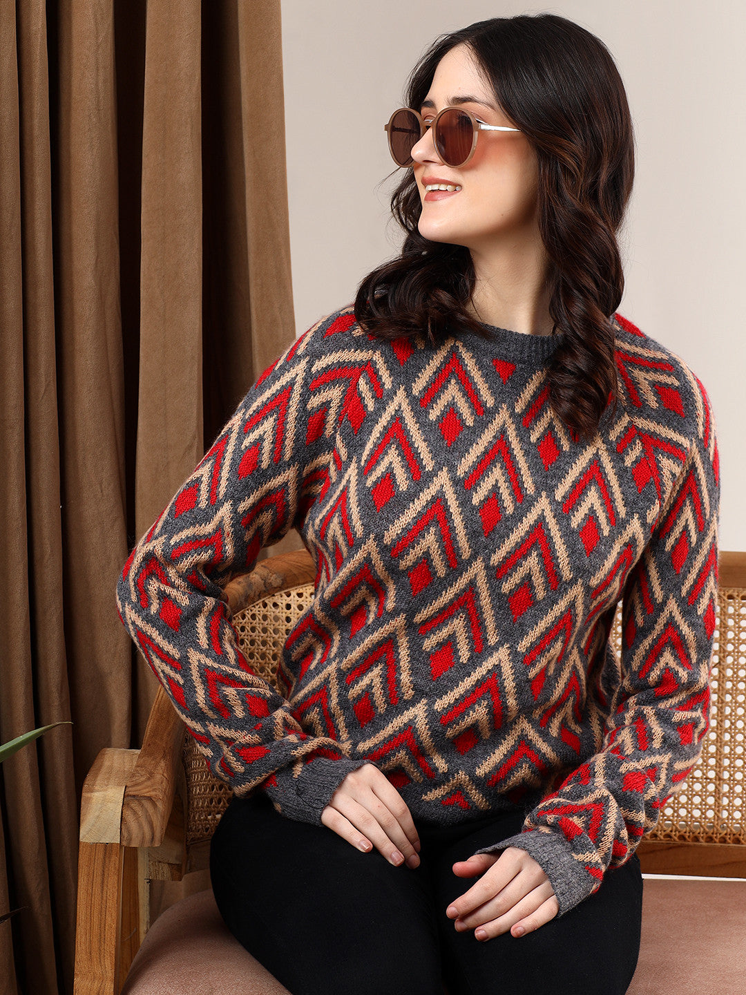 KOTTY Self Design Round Neck Casual Women Multicolor Sweater