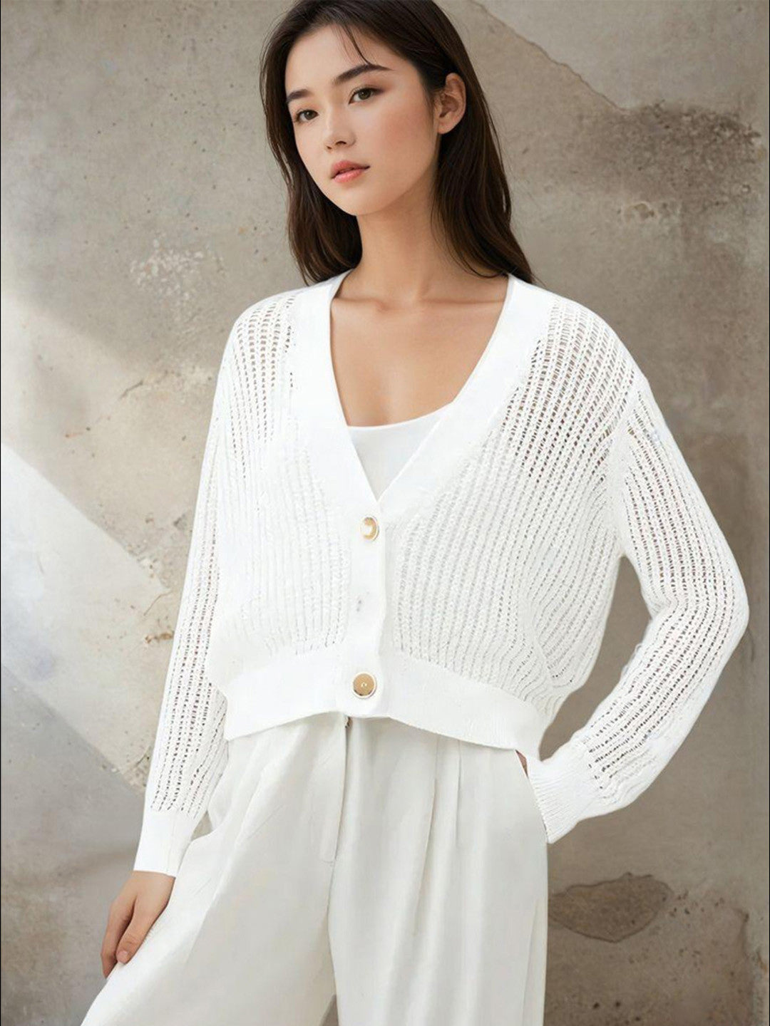 KOTTY Solid V Neck Casual Women White Sweater