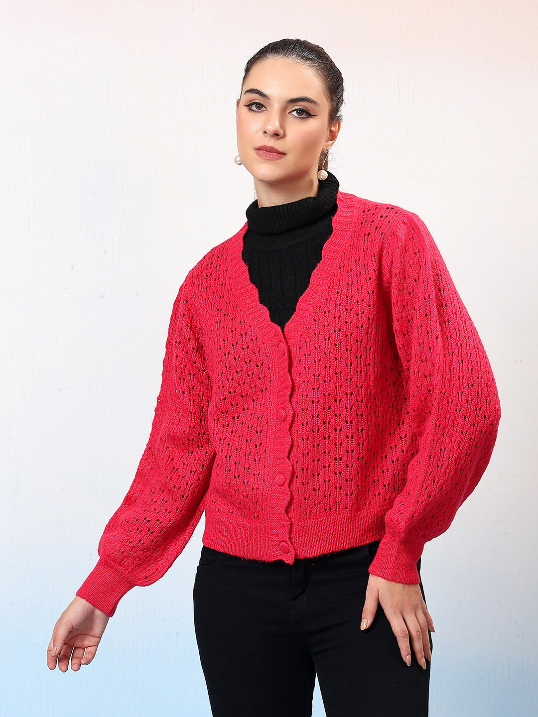 KOTTY Solid V Neck Casual Women Pink Sweater