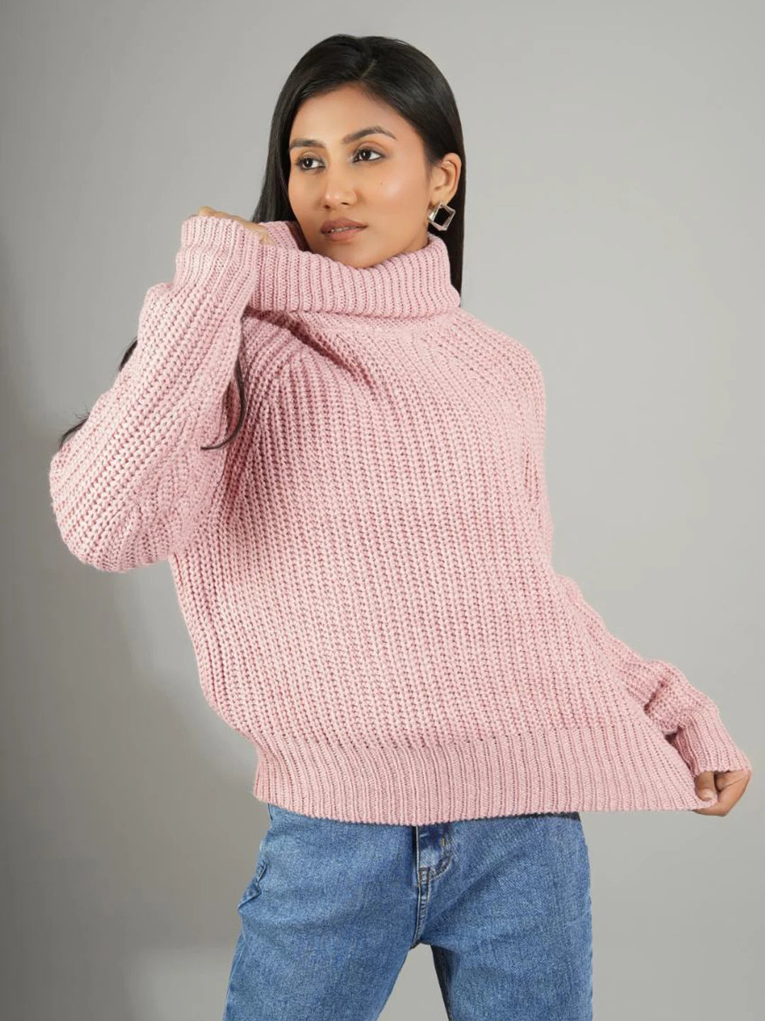KOTTY Woven Collared Neck Casual Women Pink Sweater