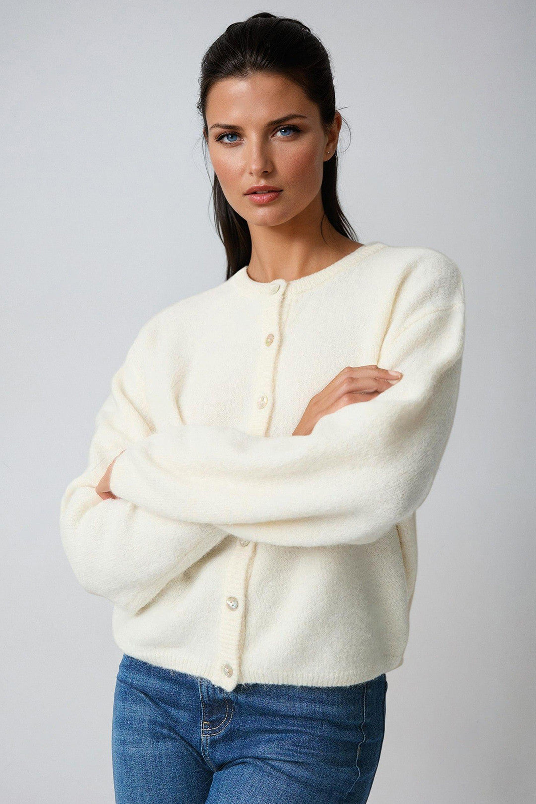 KOTTY Solid Round Neck Casual Women White Sweater