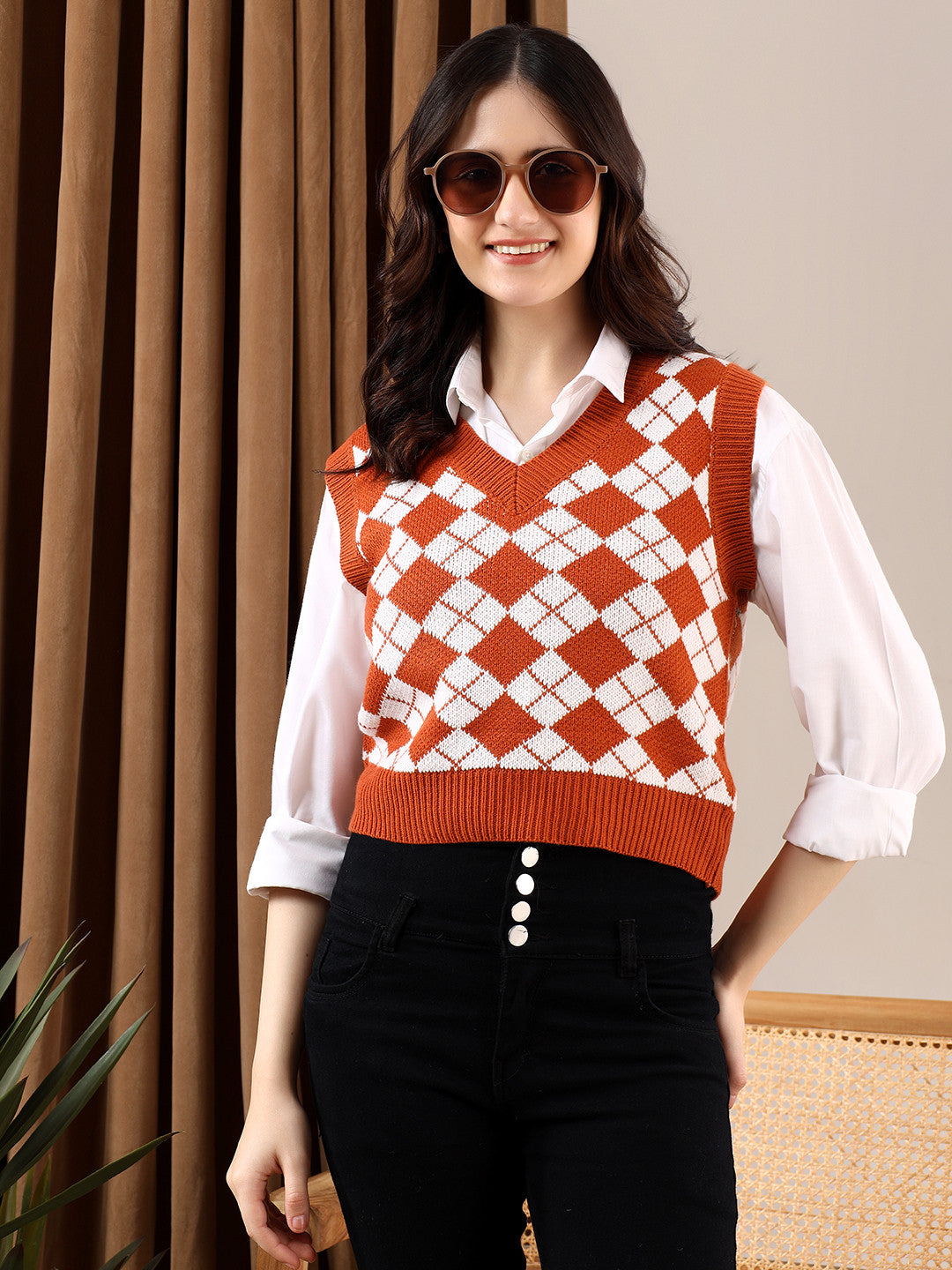 KOTTY Printed V Neck Casual Women Multicolor Sweater