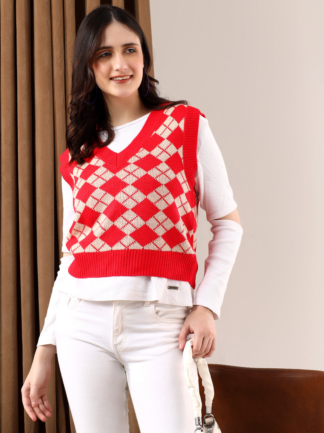 KOTTY Printed V Neck Casual Women Multicolor Sweater